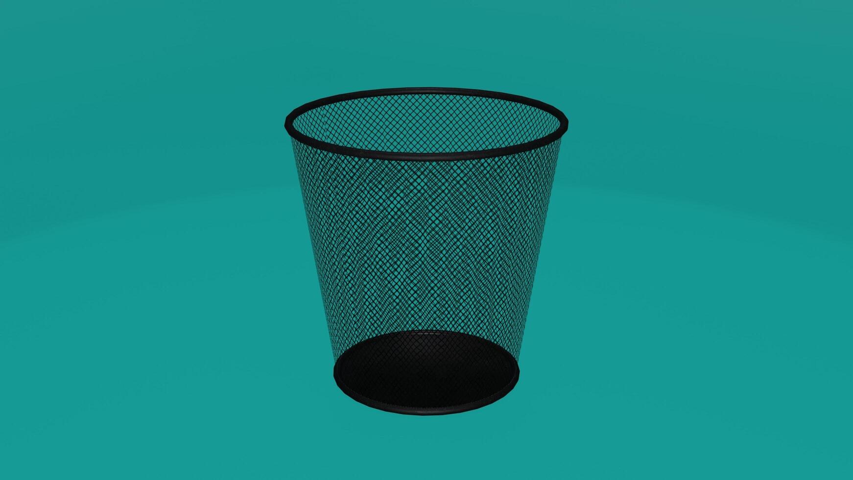 A black trash can with a mesh top photo