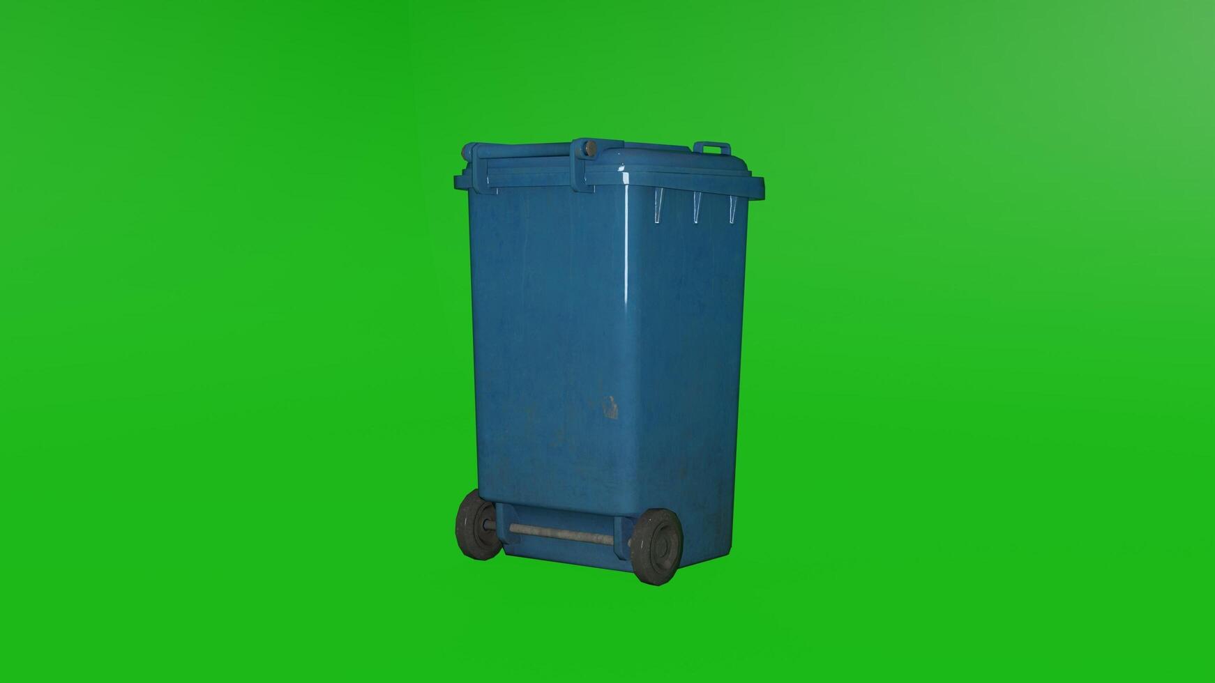 A blue trash can on a green screen photo