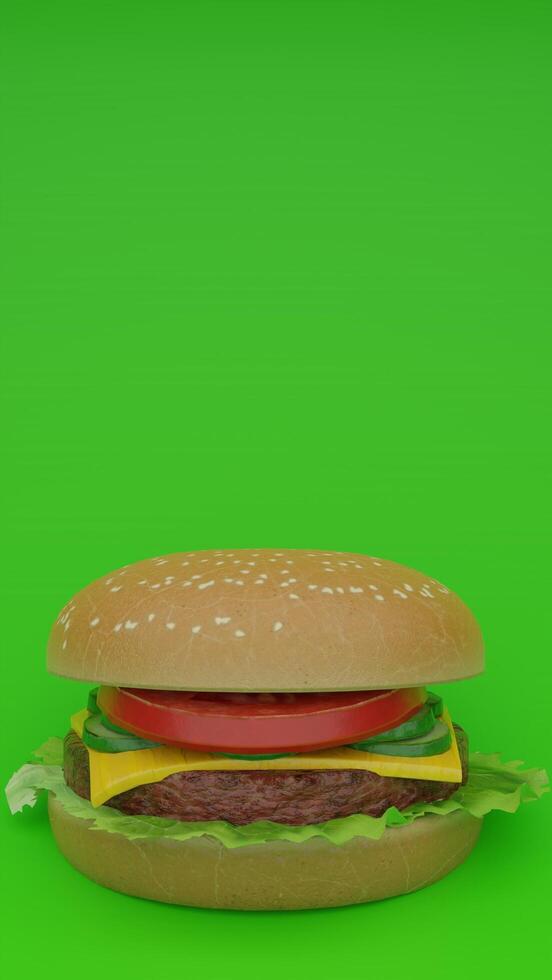 A hamburger on a green background photo