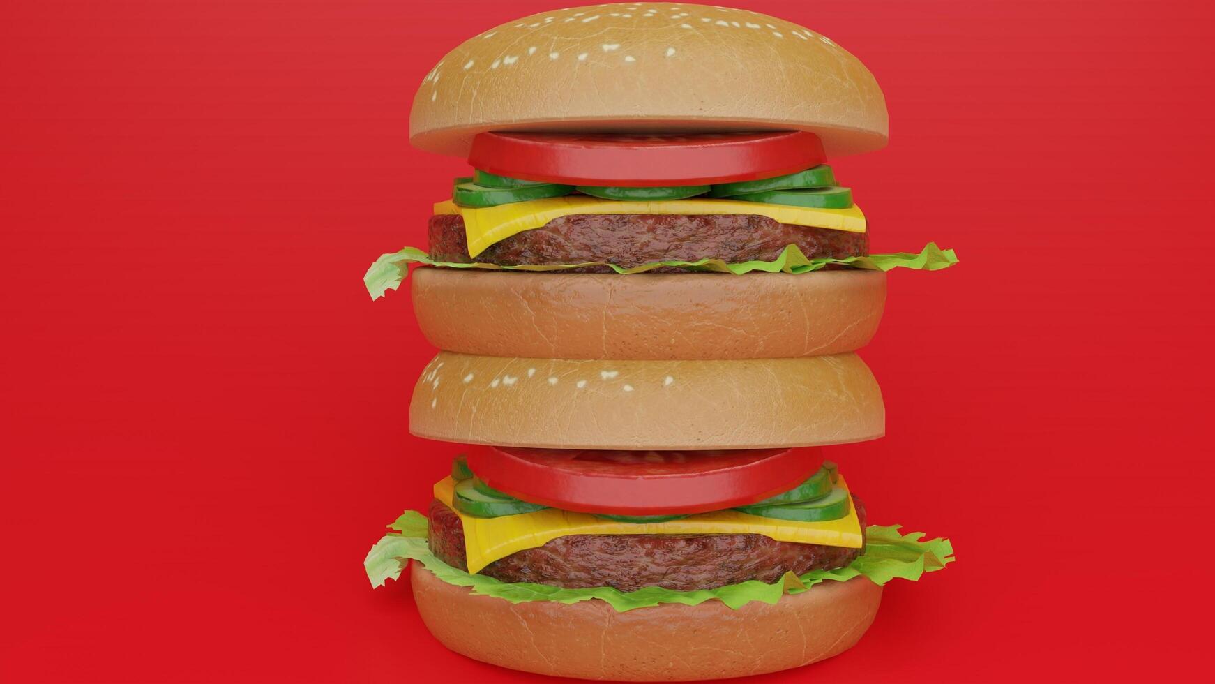 Three hamburgers stacked on top of each other photo