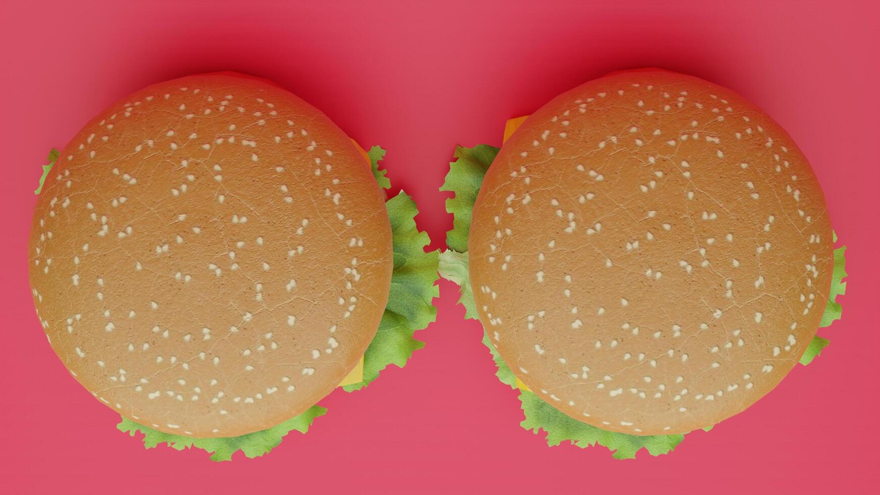 Two hamburgers on a pink background photo