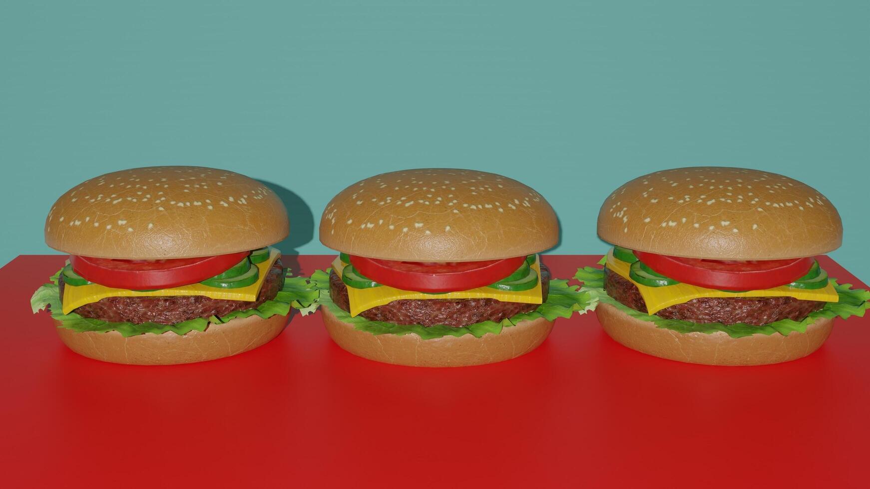 Three hamburgers on a red surface photo