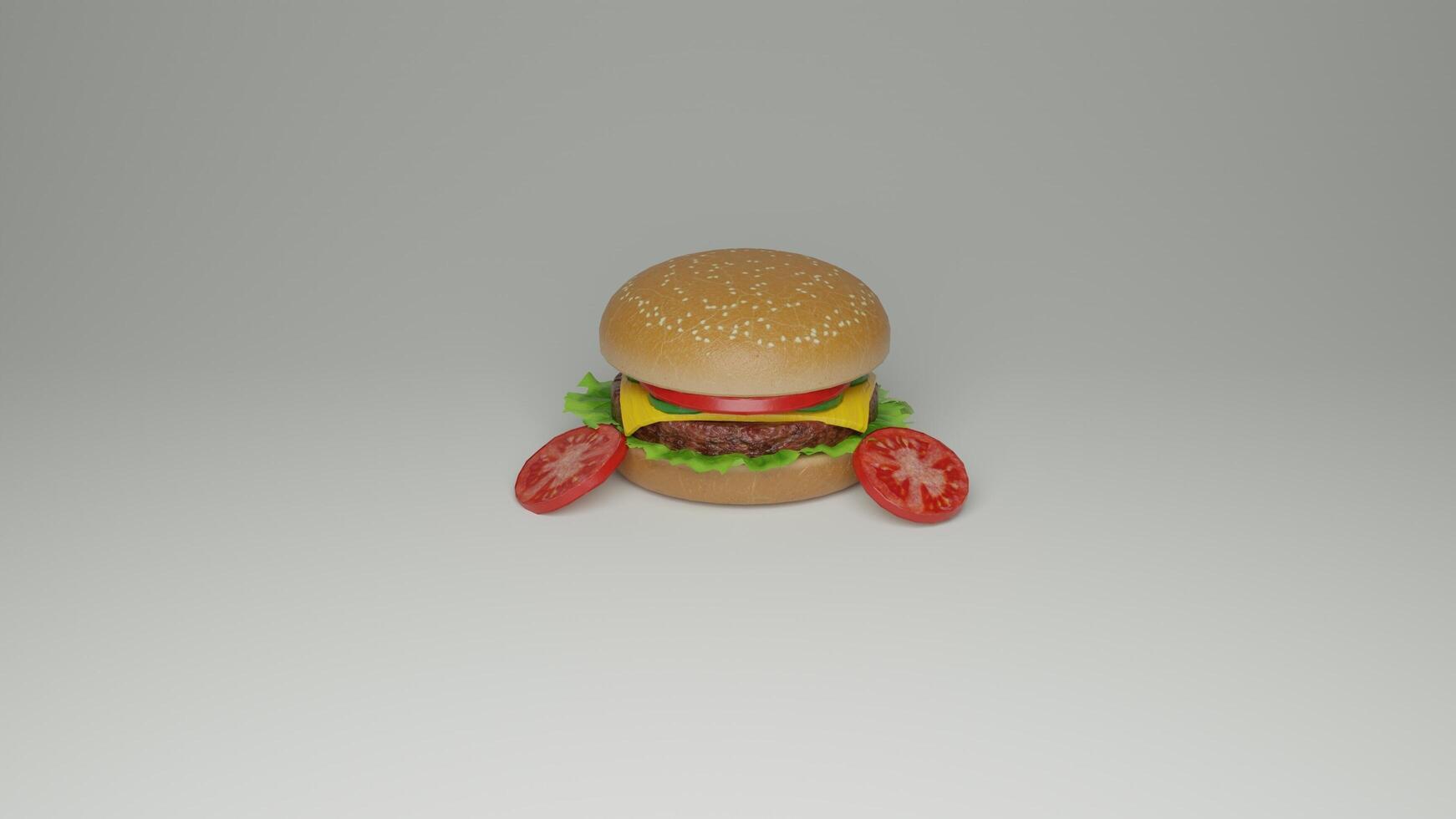 A hamburger with a tomato and a slice of cheese photo