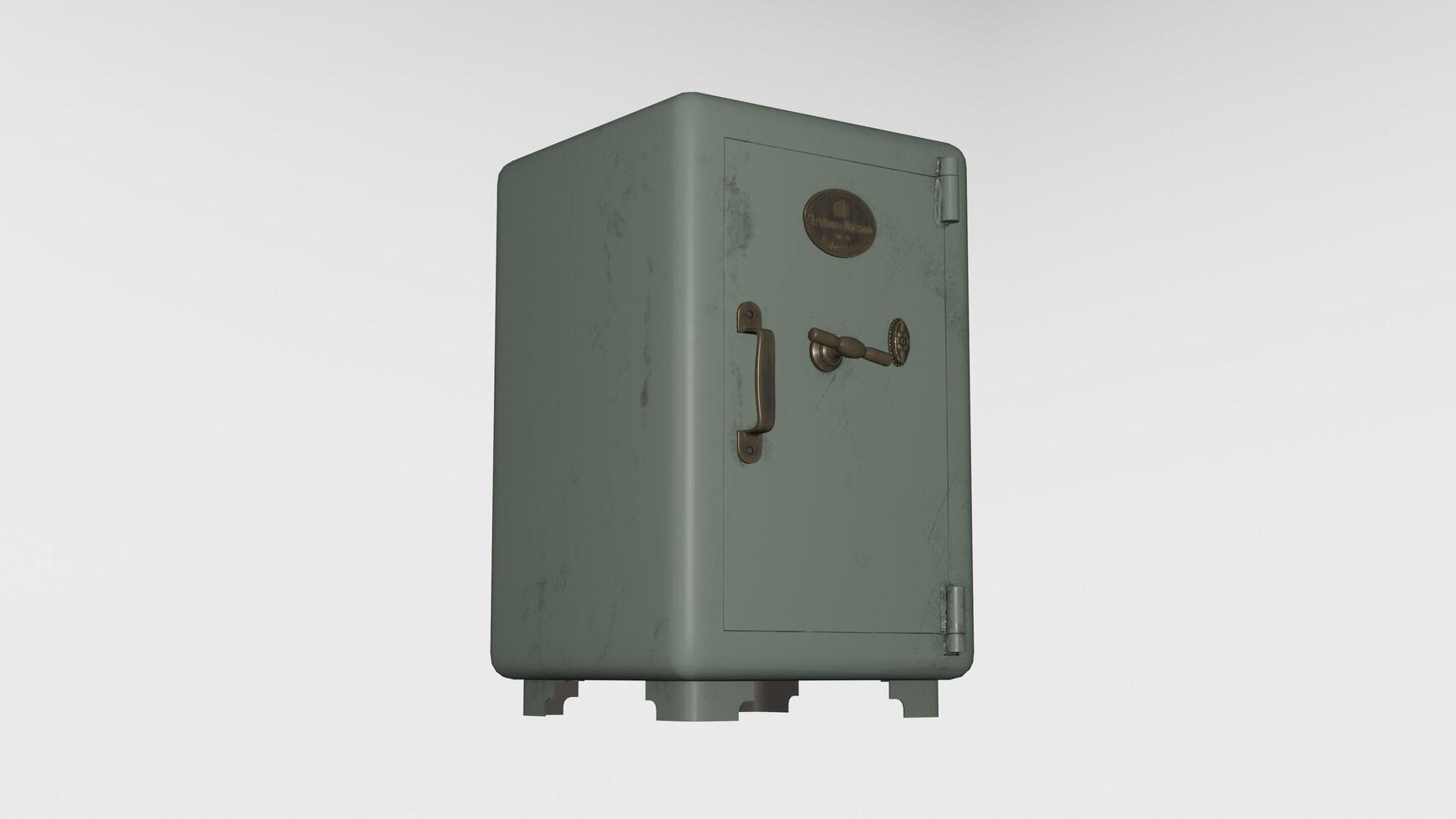 A green metal safe with a lock on it photo