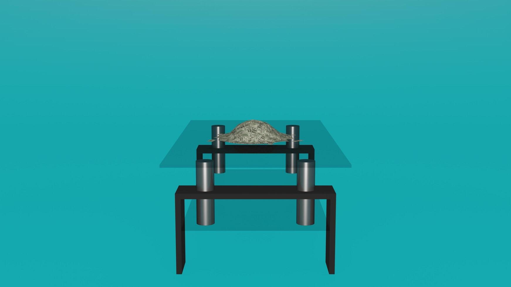 A table with a rock on top of it photo