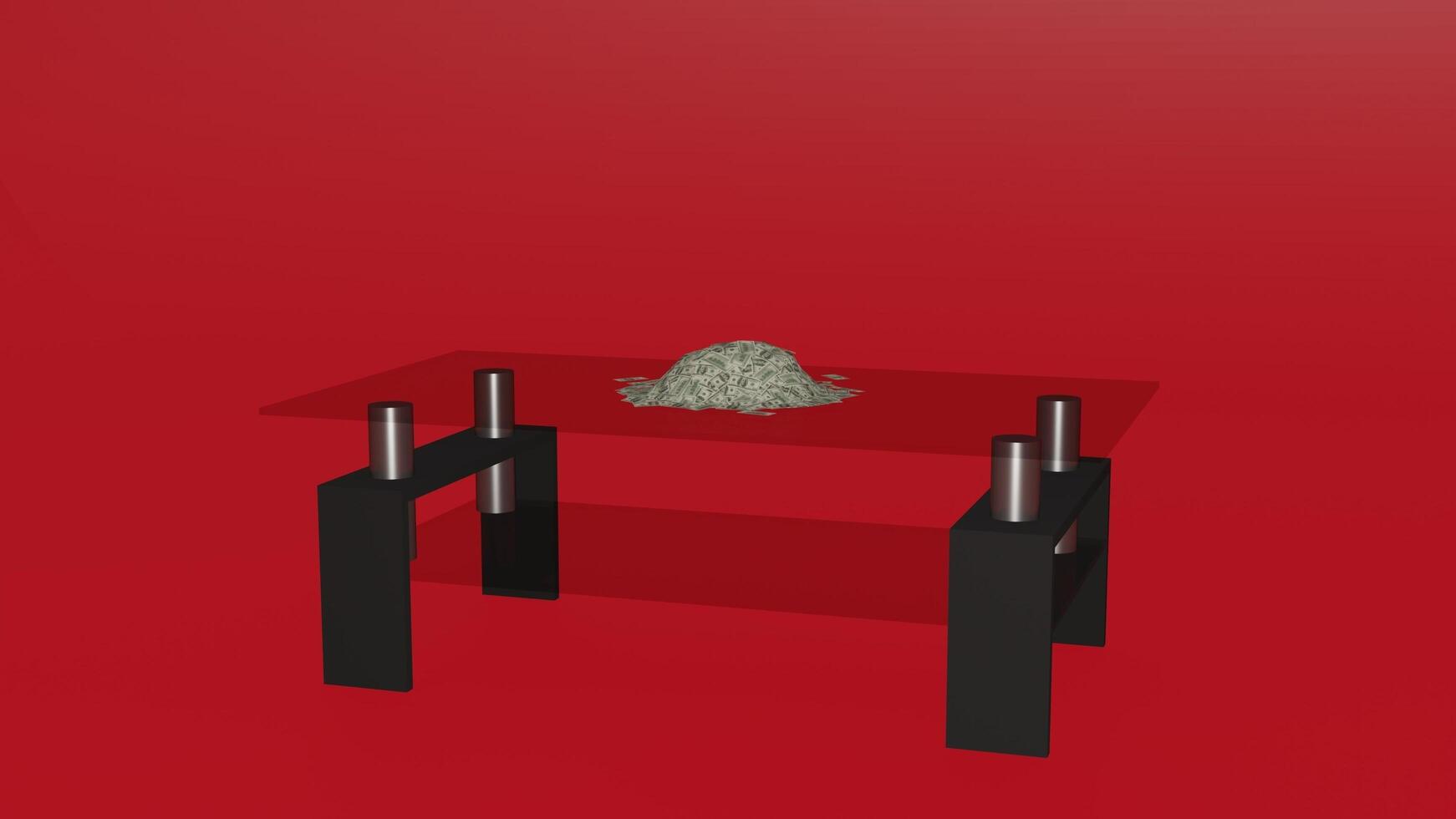 A red table with a pile of rocks on it photo