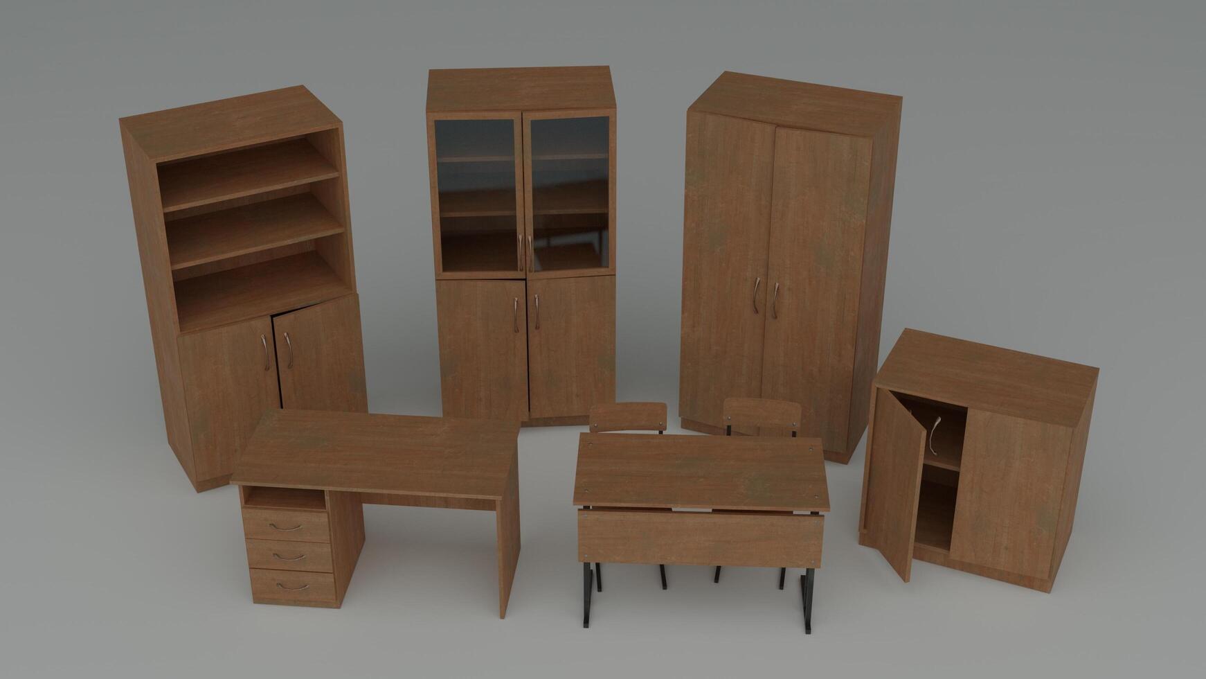 Wooden furniture set 3d model photo