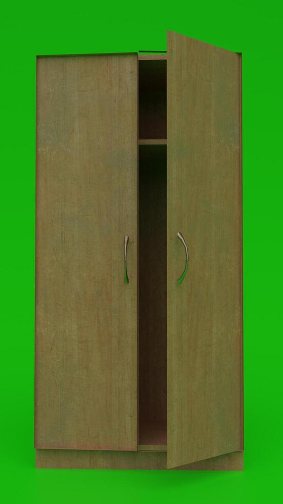 A cabinet with open doors on a green screen photo