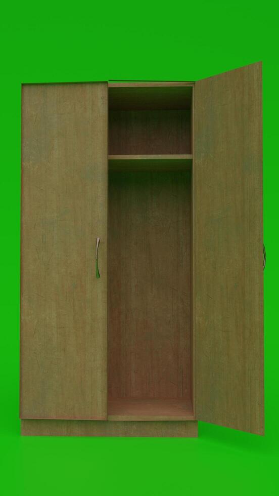 A cabinet with open doors on a green screen photo