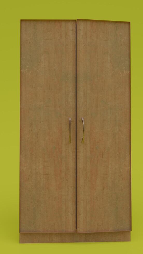 A wooden cabinet with two doors on a green background photo