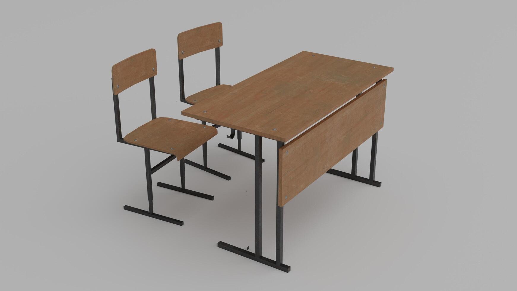 A 3d model of a desk and chair photo