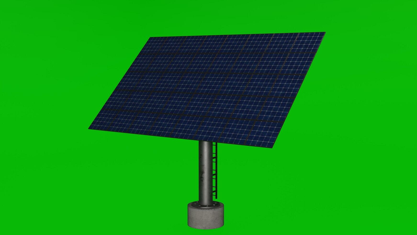 A solar panel on a metal pole in front of a green screen photo
