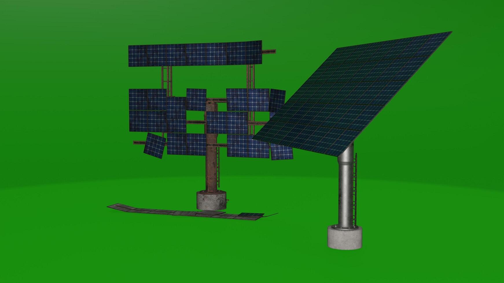 3d model of solar panels on a green background photo