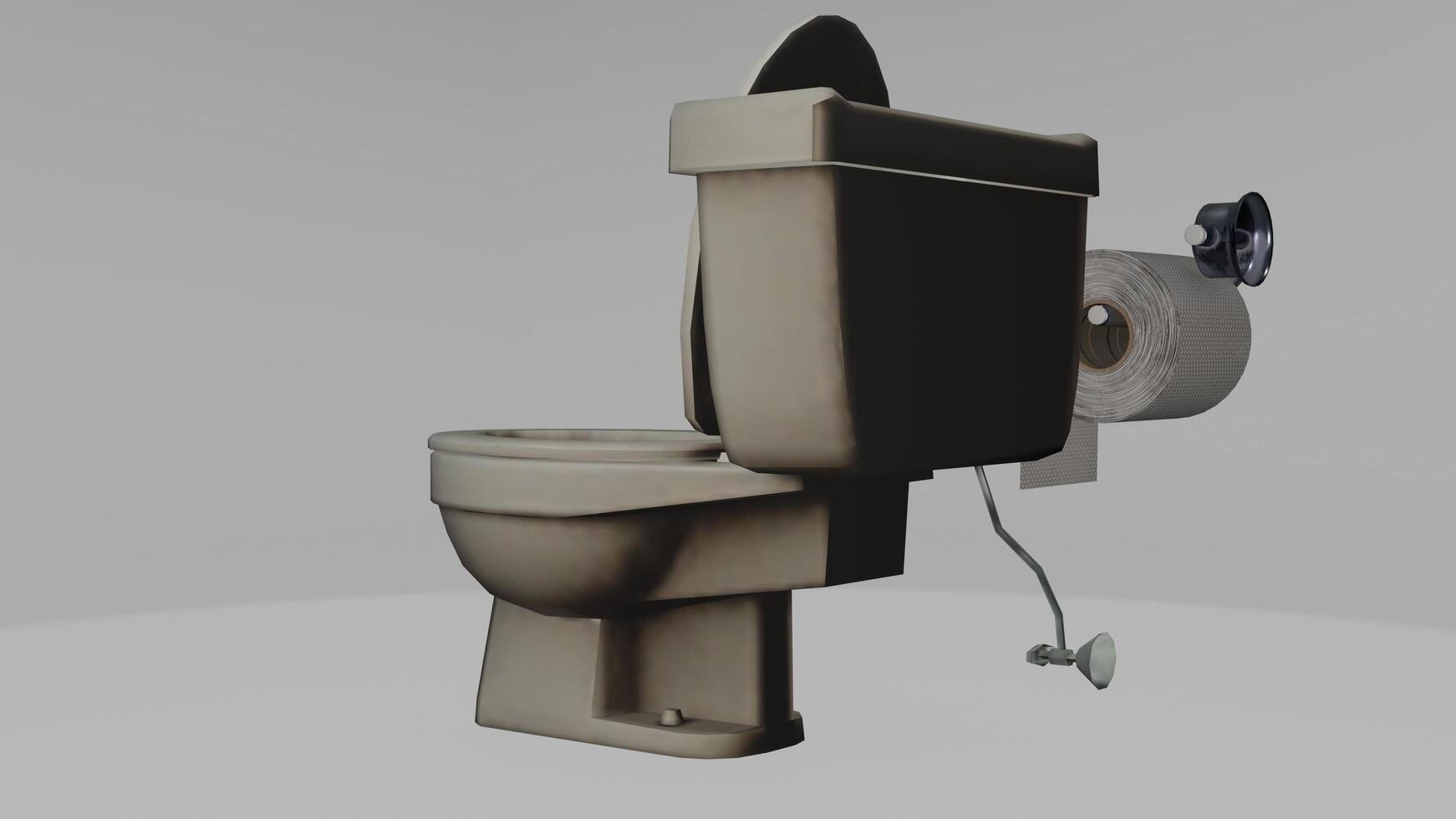 A toilet with a toilet seat and a toilet paper dispenser photo