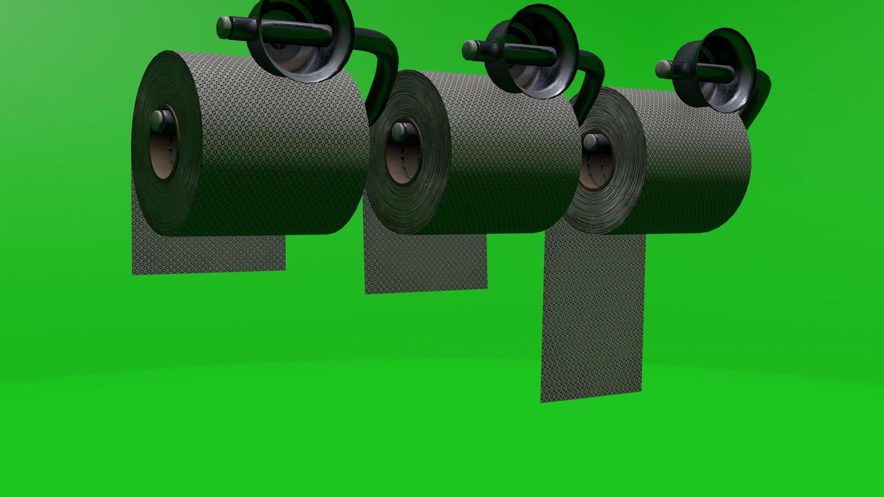 Three rolls of toilet paper on a green screen photo