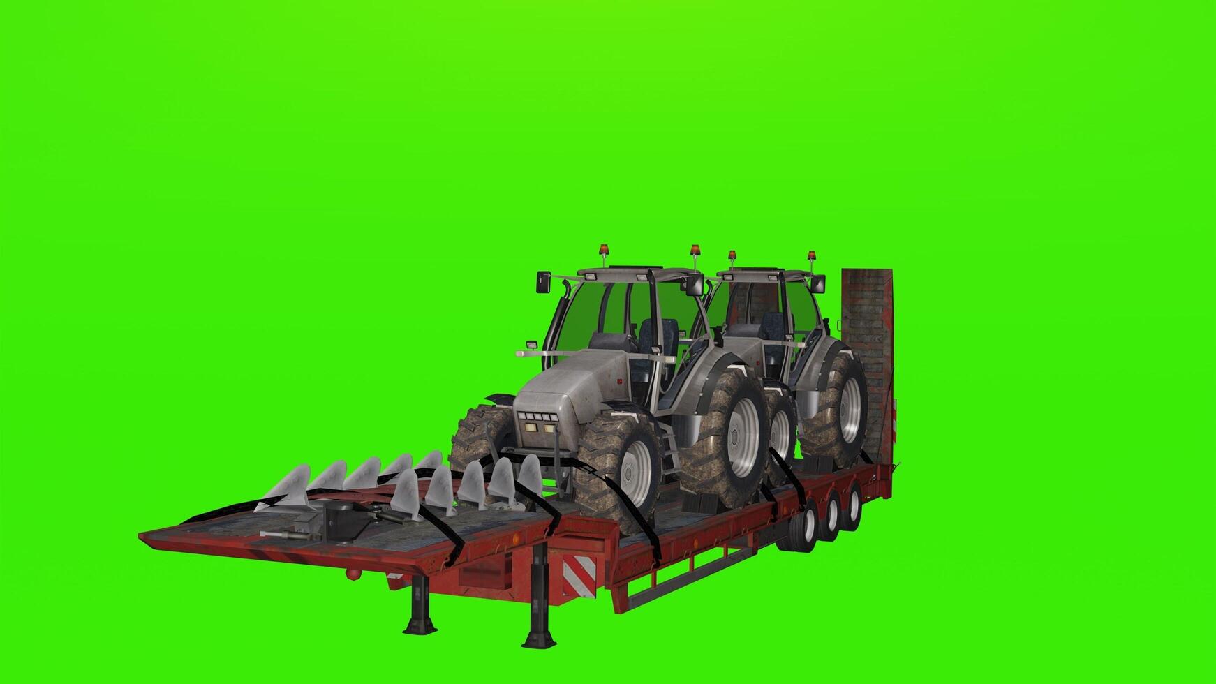 A tractor trailer with two tractors on it photo