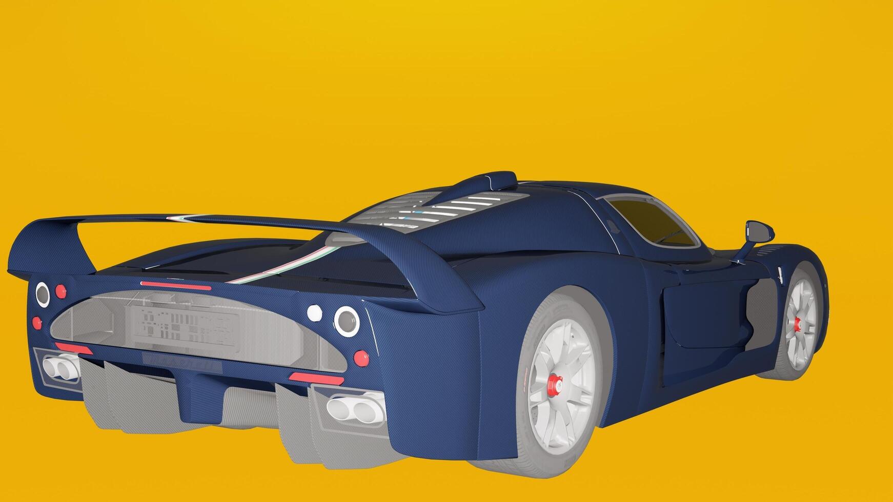 A blue sports car on a yellow background photo