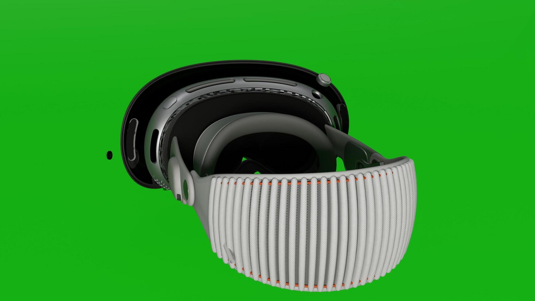 A white and black headset with a green screen photo