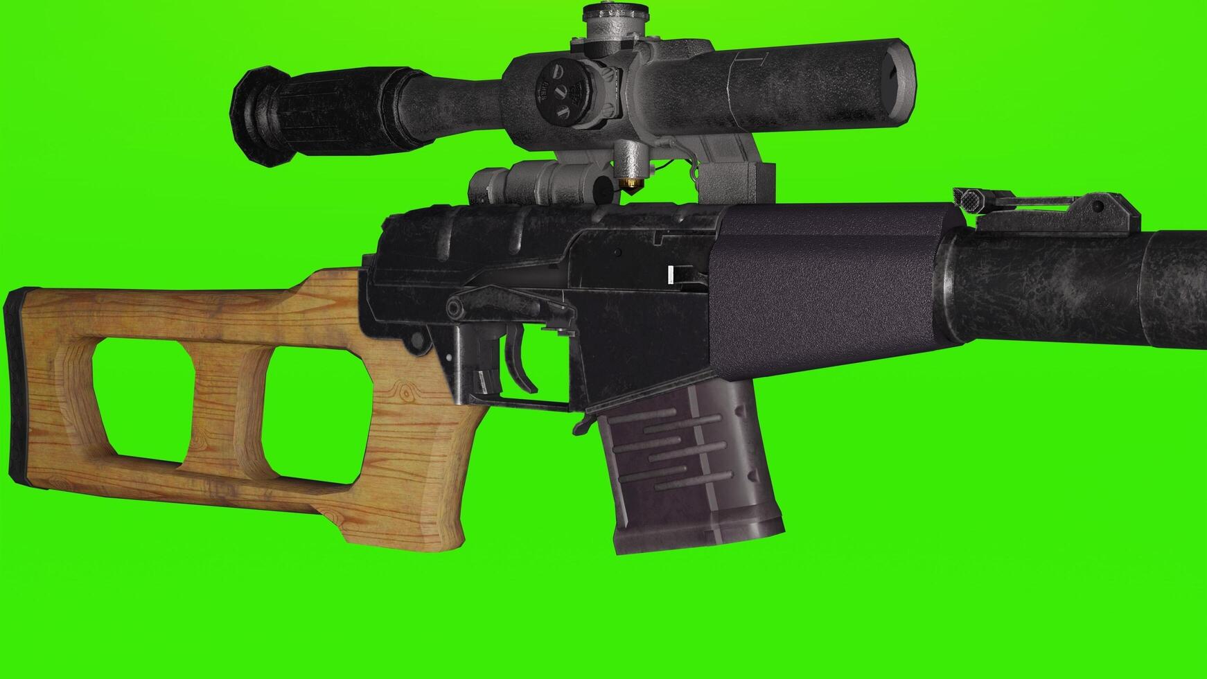 A gun with a scope and a wooden stock photo