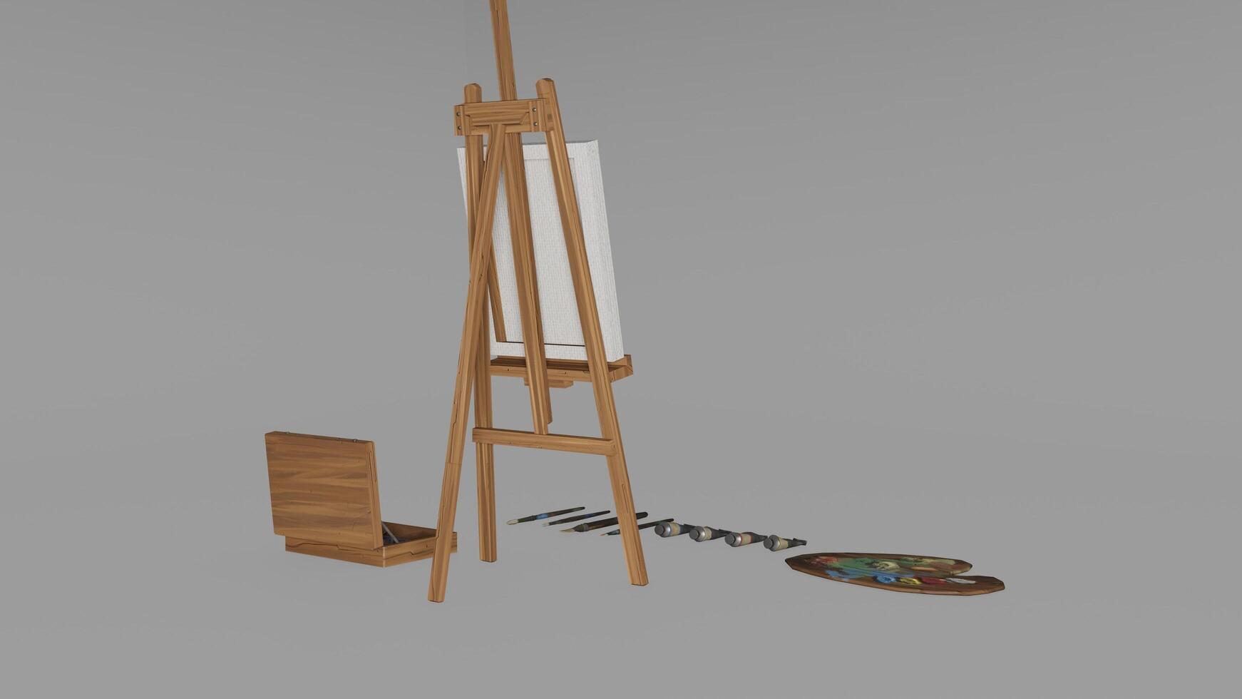 3d model of easel and paintbrush photo