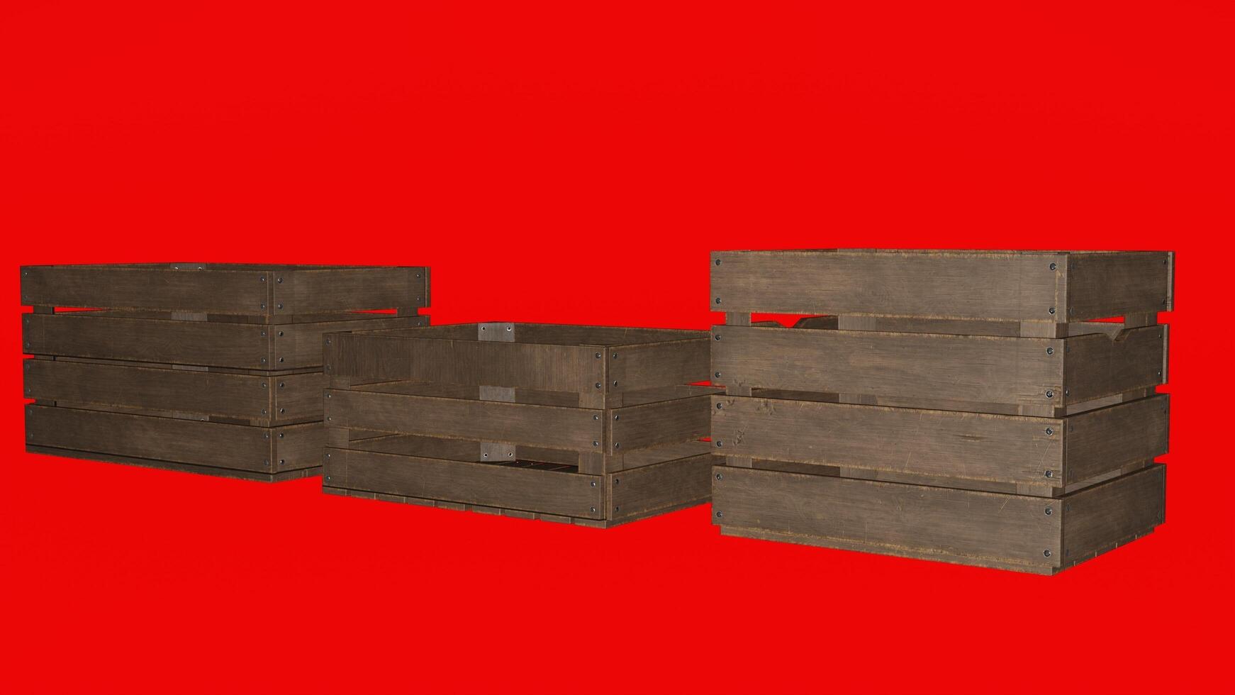 A set of wooden crates on a red background photo