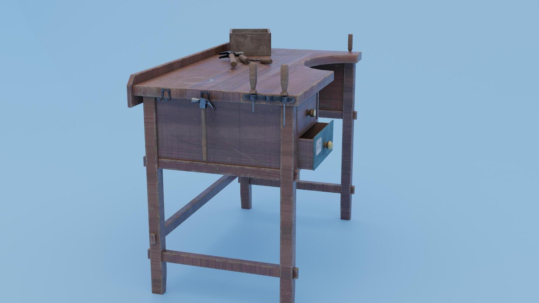 A small wooden workbench with a small table on top photo