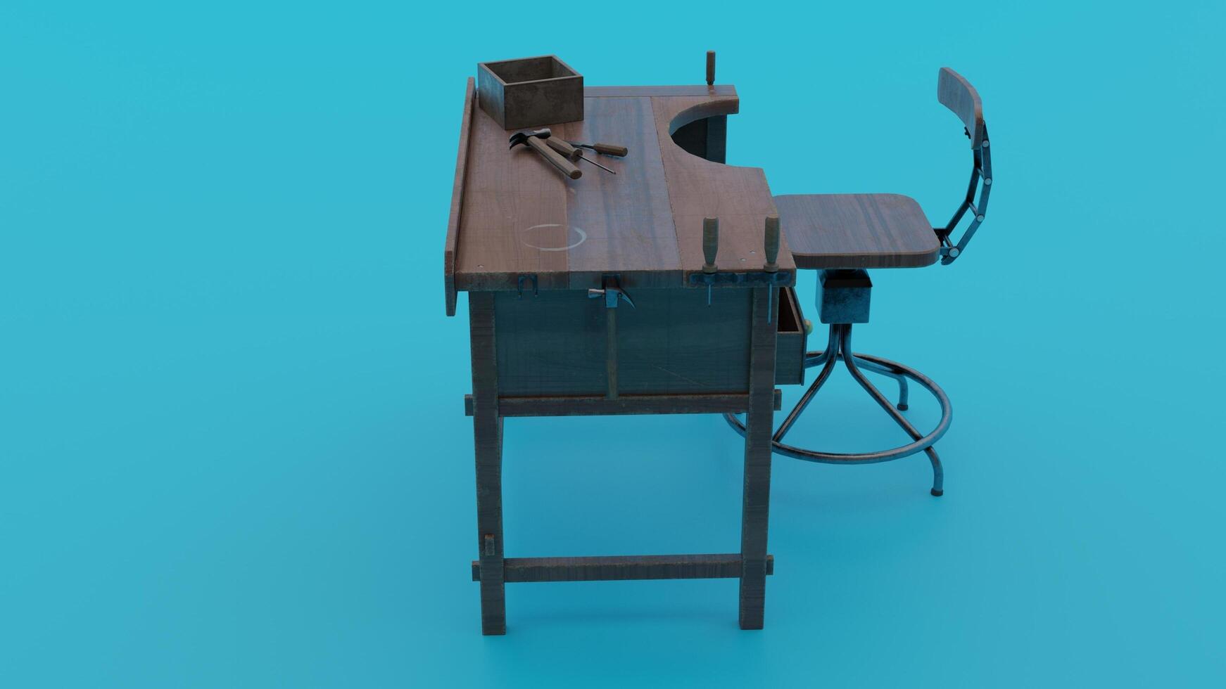 A desk with a chair and a stool photo