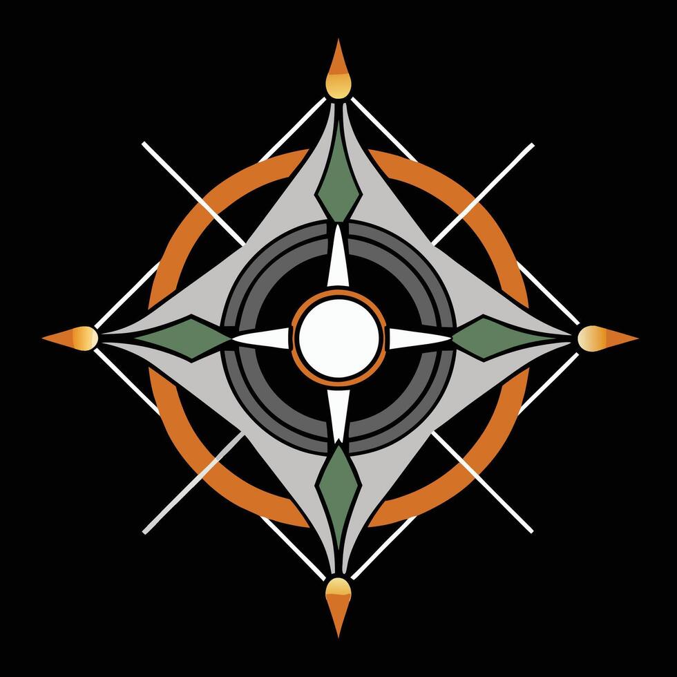 A compass with a black background and orange and green colors vector