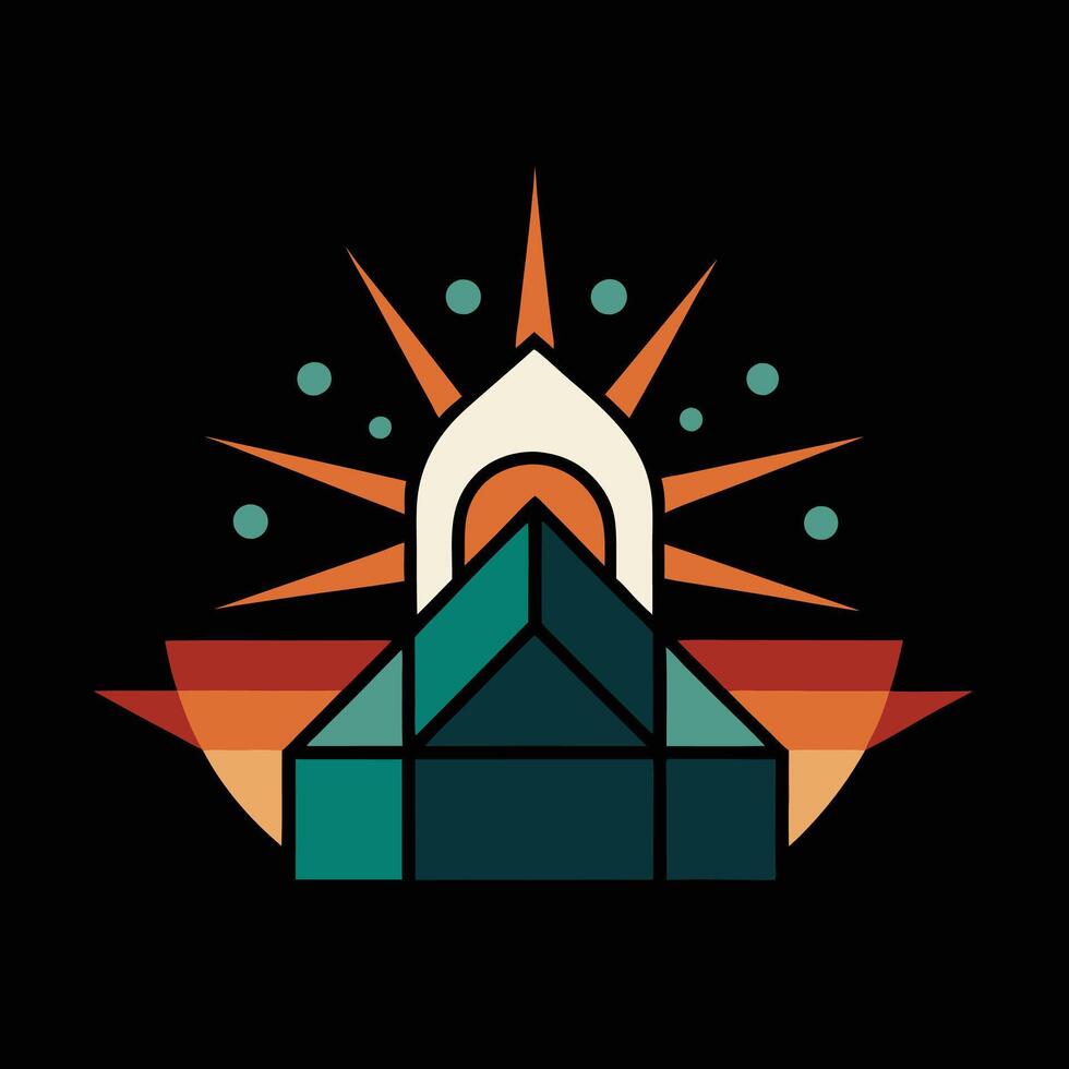 A logo for a pyramid with a sun behind it vector