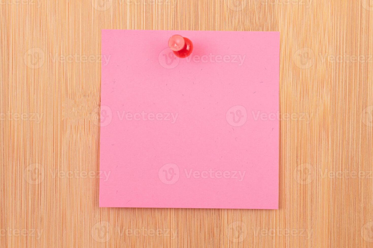 Pink Sticky Note Pinned to the Wooden Message Board. To Do List Reminder in Office. Blank Memo Sticker at Work - Template. Empty Checklist - Mockup photo