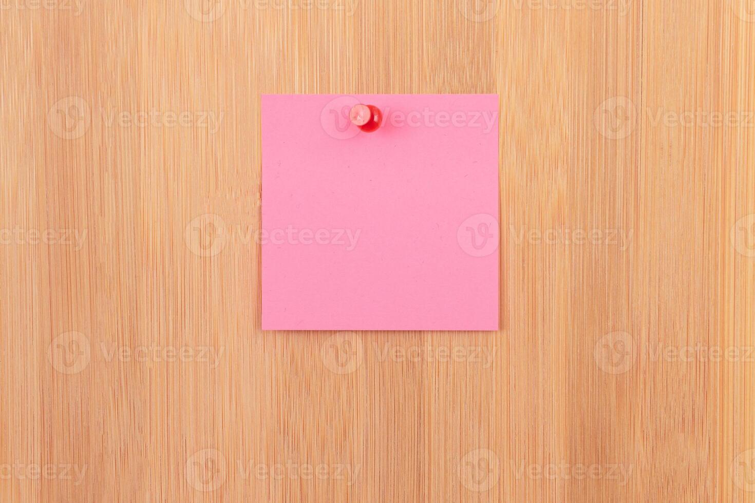 Pink Sticky Note Pinned to the Wooden Message Board. To Do List Reminder in Office. Blank Memo Sticker at Work - Template. Empty Checklist - Mockup photo