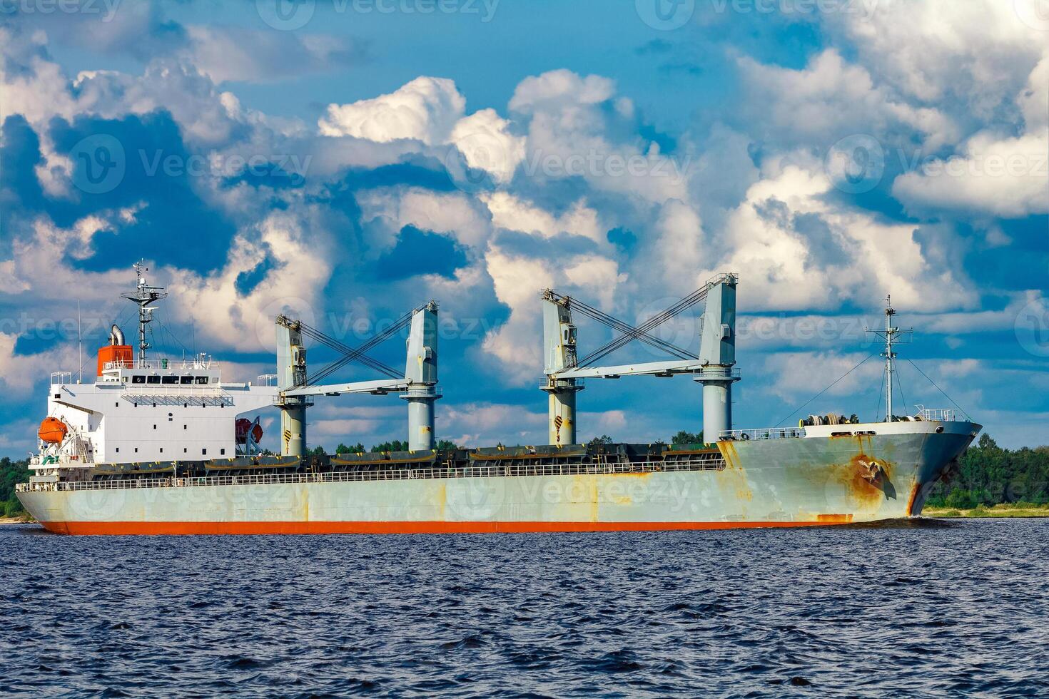 Grey cargo ship. Logistics and merchandise transportations photo