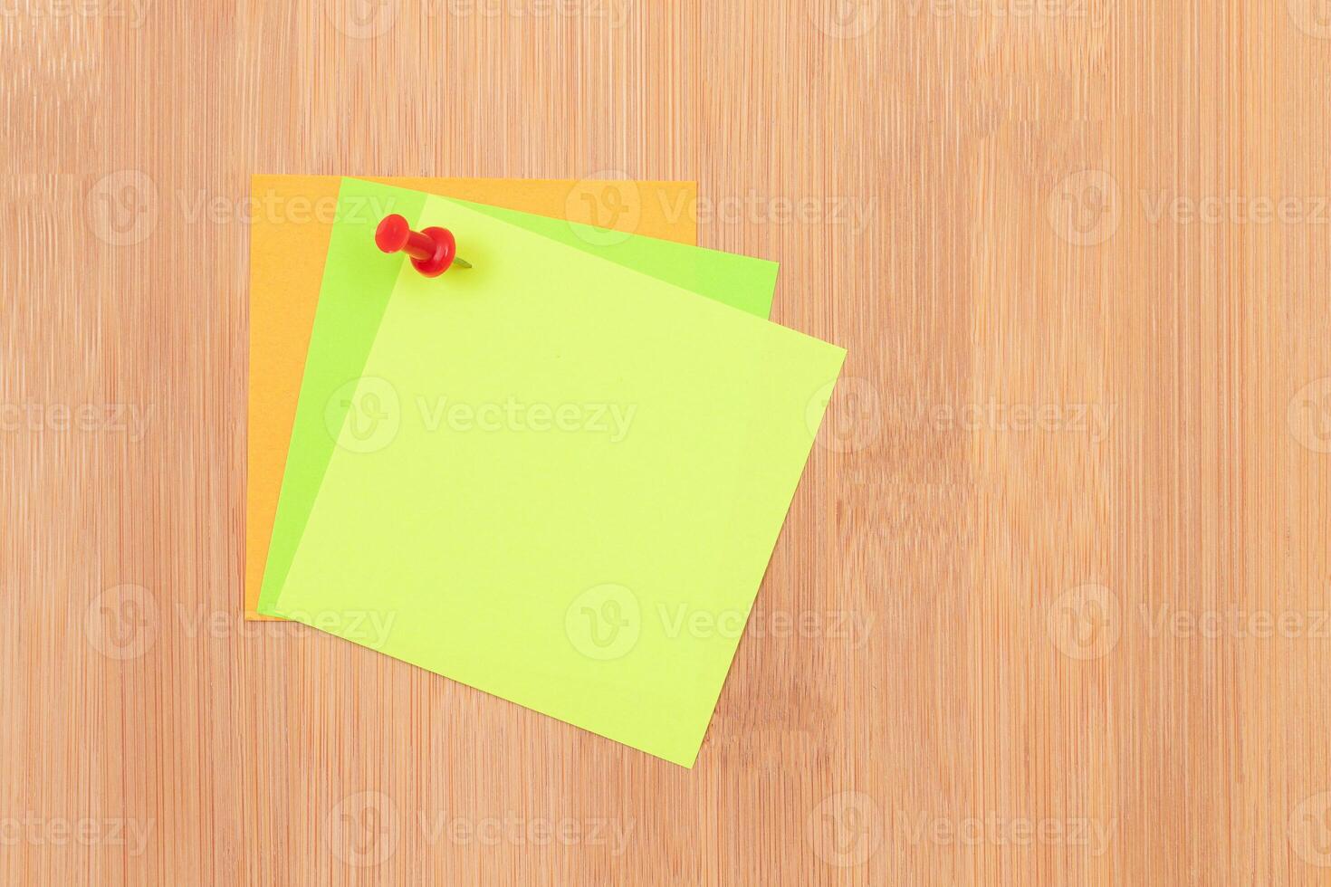 Colored Sticky Notes with Copyspace Pinned to the Wooden Message Board. To Do List Reminder in Office. Blank Memo Sticker at Work - Template. Empty Checklist - Mockup photo