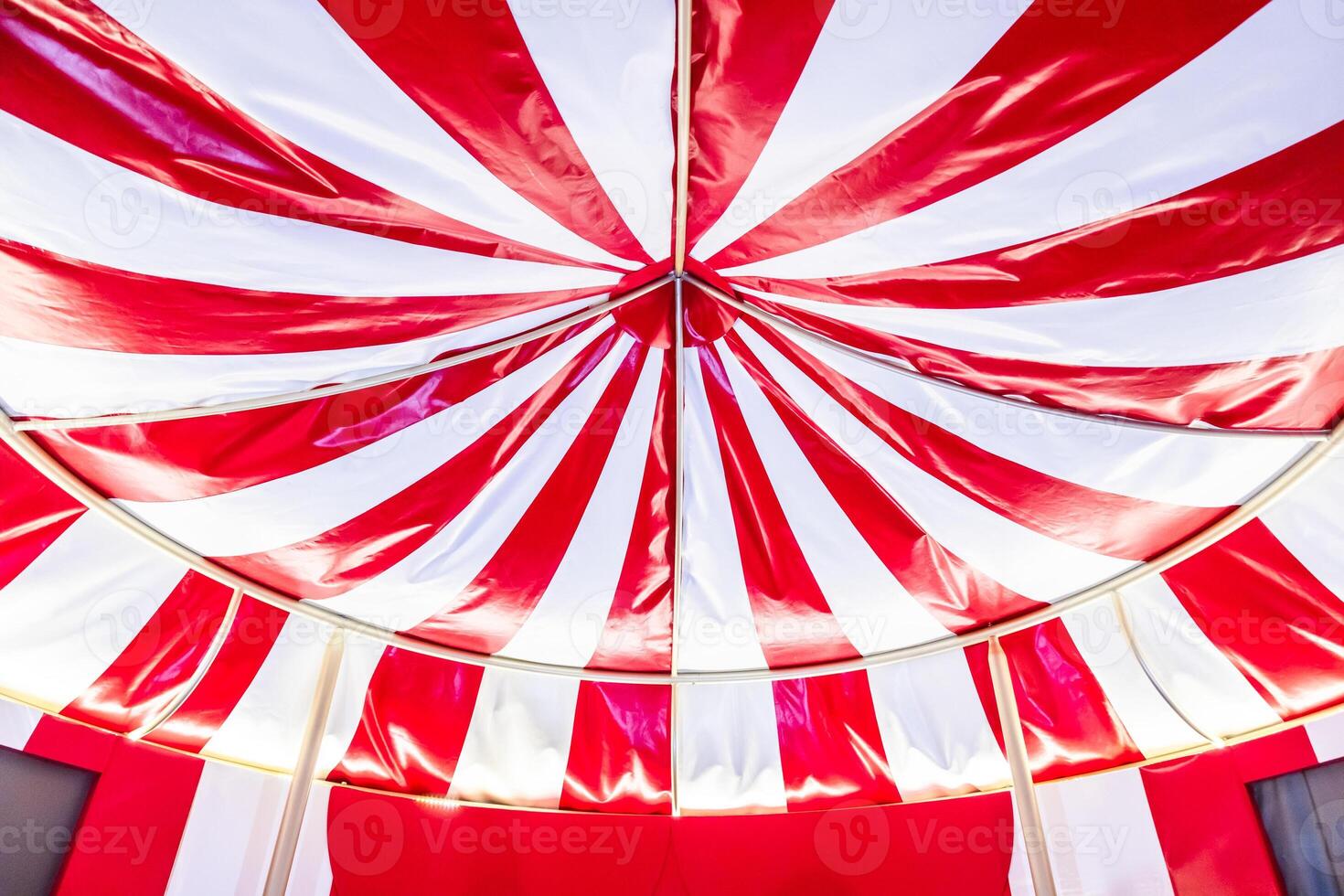 Circus tent background. Colorful design, striped white and red, retro style. photo