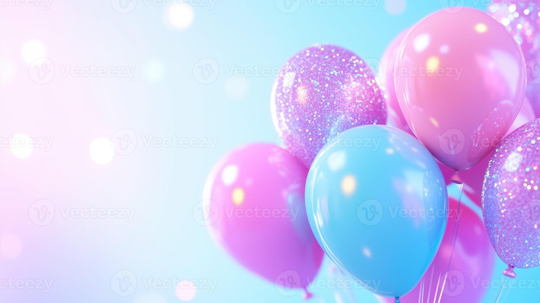 Colorful balloons in shades of pink and blue create festive atmosphere, perfect for celebrations and parties. sparkling texture adds touch of joy and excitement to any event photo