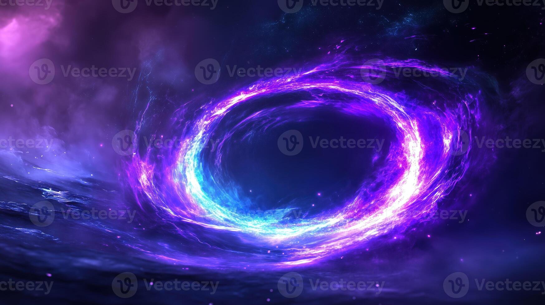 mesmerizing cosmic vortex of vibrant purple and blue hues, swirling in dark space backdrop, evokes sense of wonder and mystery photo