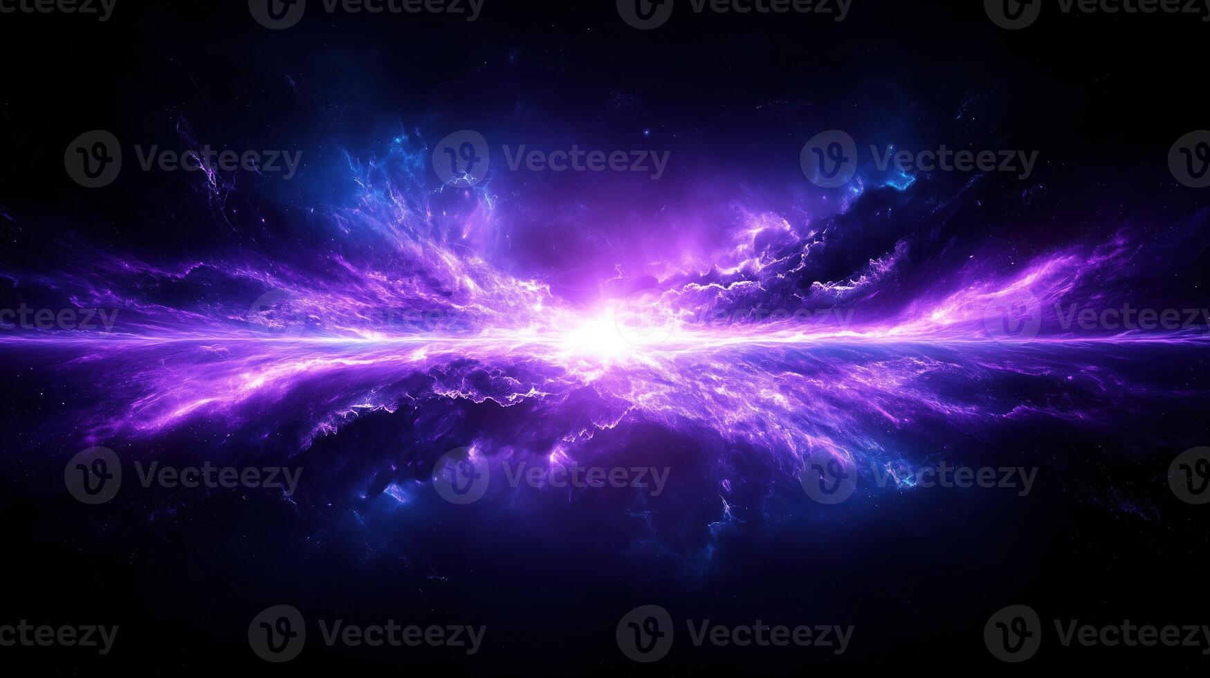 stunning cosmic scene featuring vibrant purple and blue hues, with swirling clouds of energy and light radiating from central point, evoking sense of wonder and mystery photo