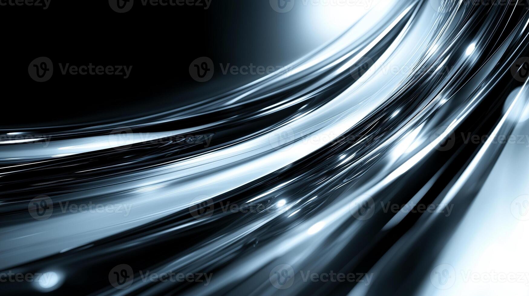 Sleek and dynamic abstract design featuring flowing metallic lines and bright highlights, creating sense of movement and energy. Ideal for backgrounds or modern themes photo