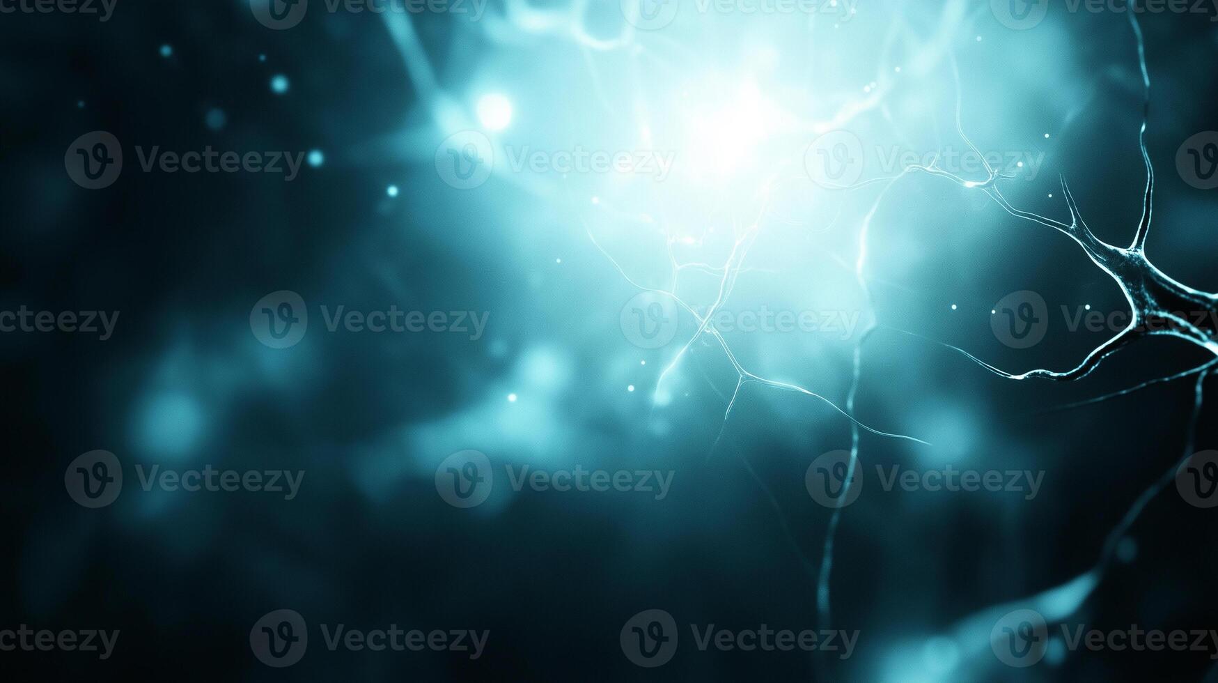captivating abstract representation of neural connections, showcasing glowing neurons and intricate patterns in blue and teal color palette. This evokes sense of depth and complexity in realm of photo
