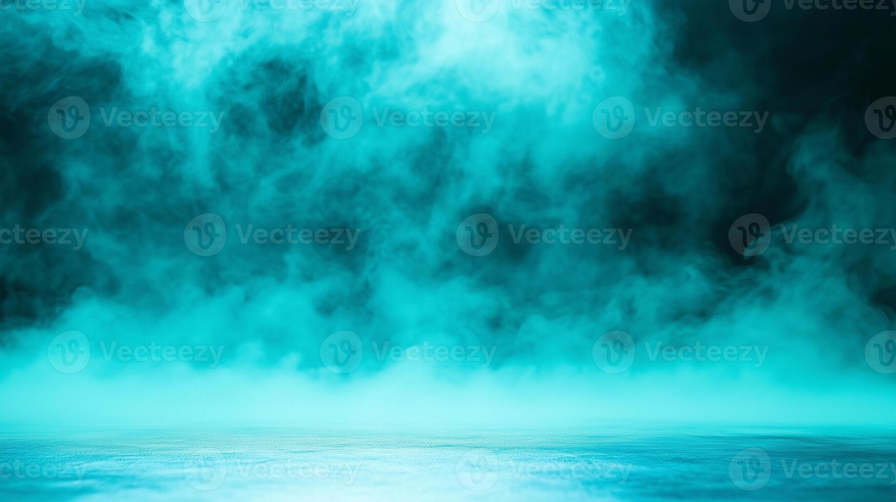 mystical scene featuring swirling turquoise smoke against dark background, creating ethereal atmosphere. soft, flowing mist adds depth and intrigue to composition photo