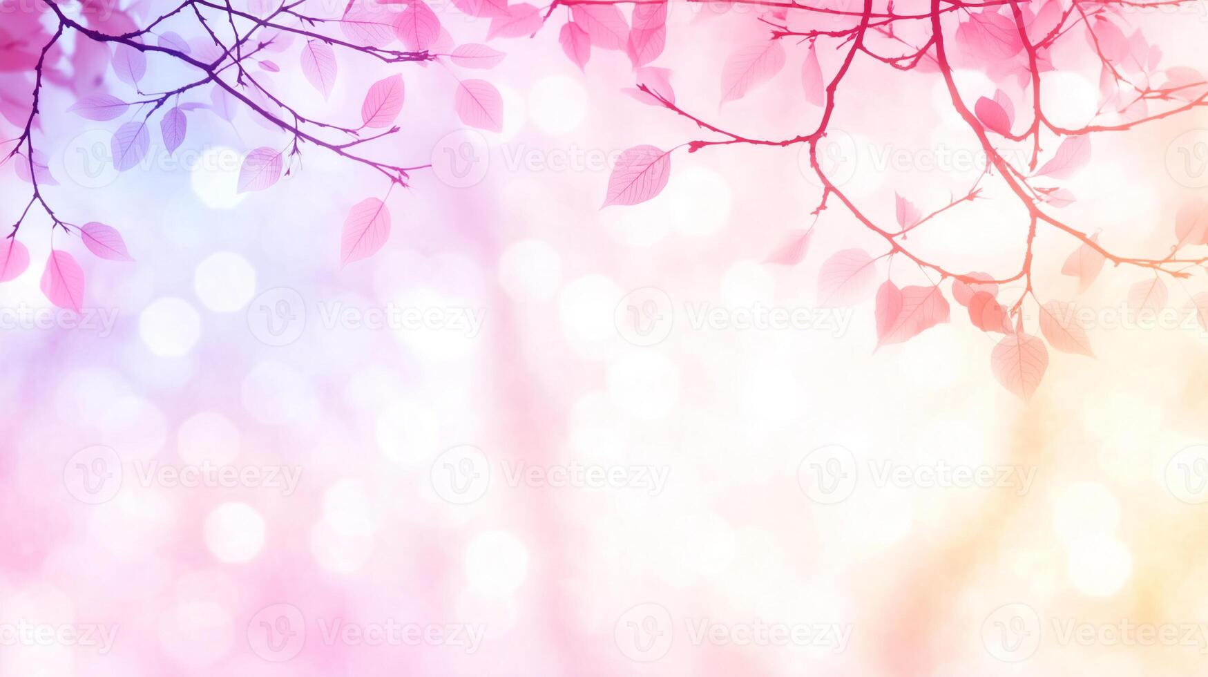 dreamy background featuring soft pink and purple hues with delicate leaves and bokeh effects, creating serene and tranquil atmosphere photo