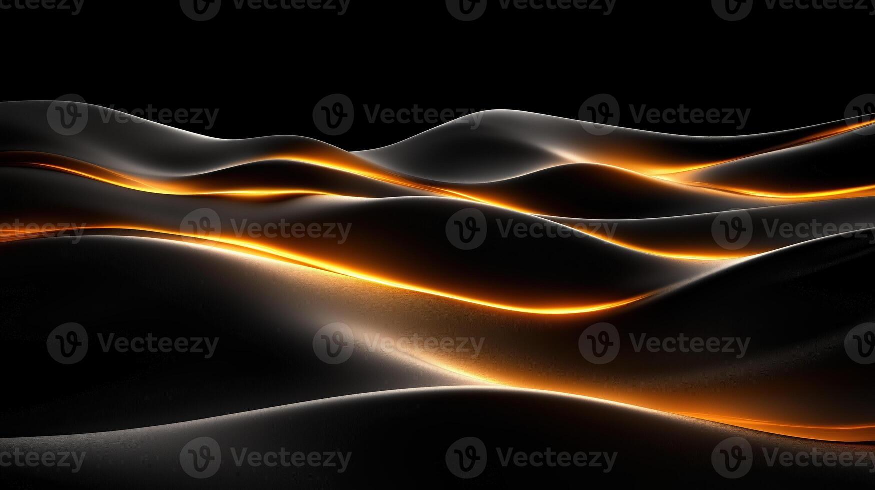 Sleek, flowing waves of black and orange create mesmerizing visual effect, evoking sense of calm and elegance in this abstract composition photo