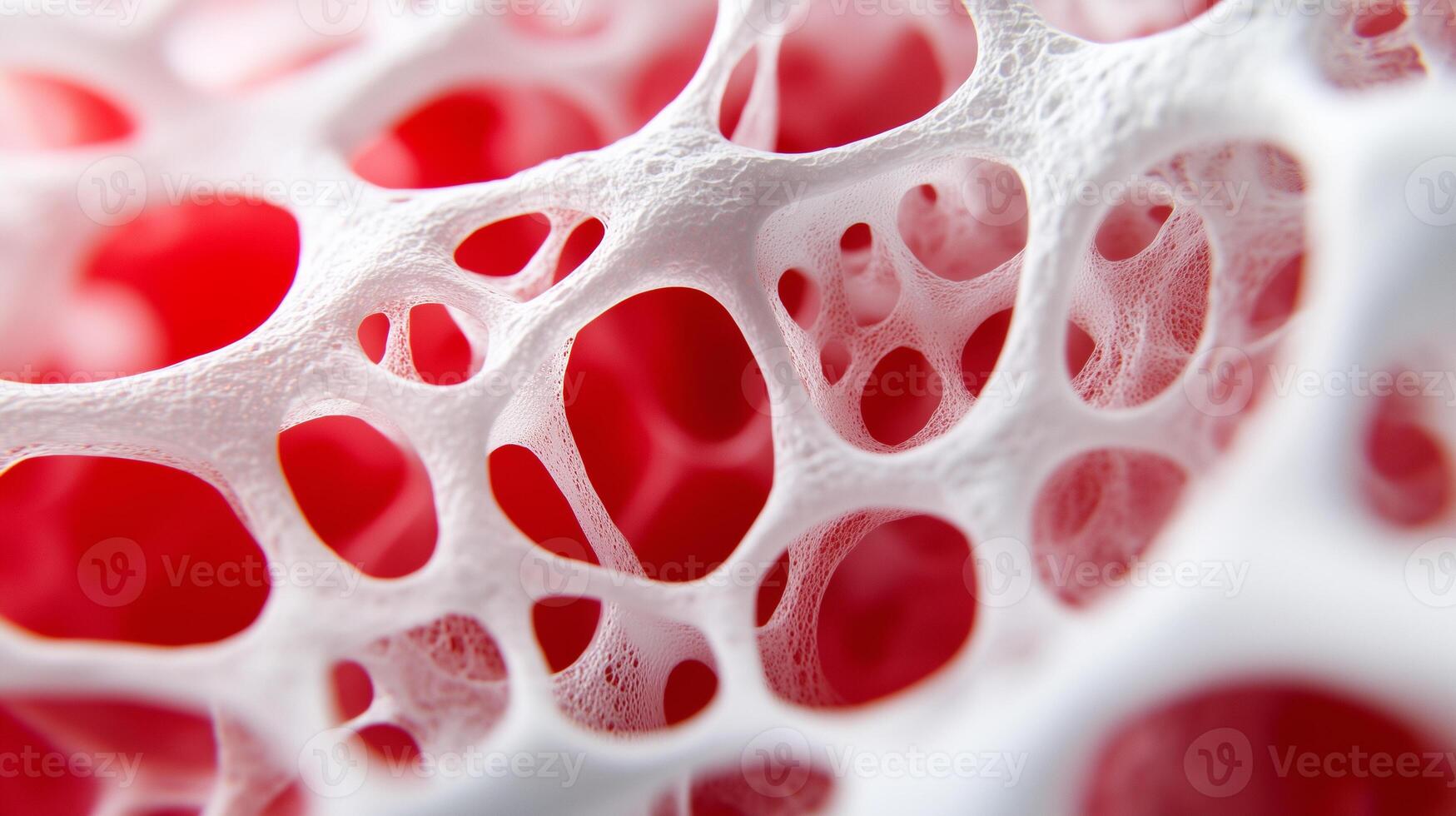 intricate structure of this showcases network of white, porous material against vibrant red background, evoking sense of organic beauty and complexity photo