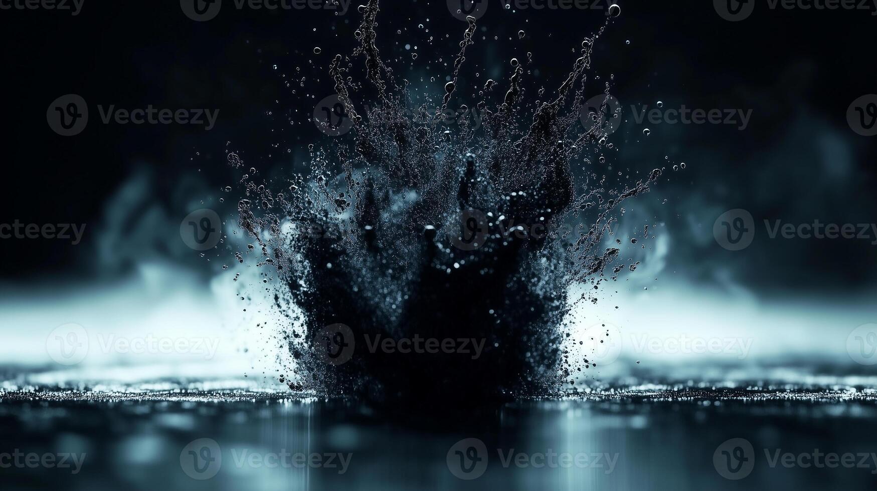 dramatic splash of water creates mesmerizing display of droplets and ripples, capturing essence of movement and fluidity in dark, moody atmosphere photo