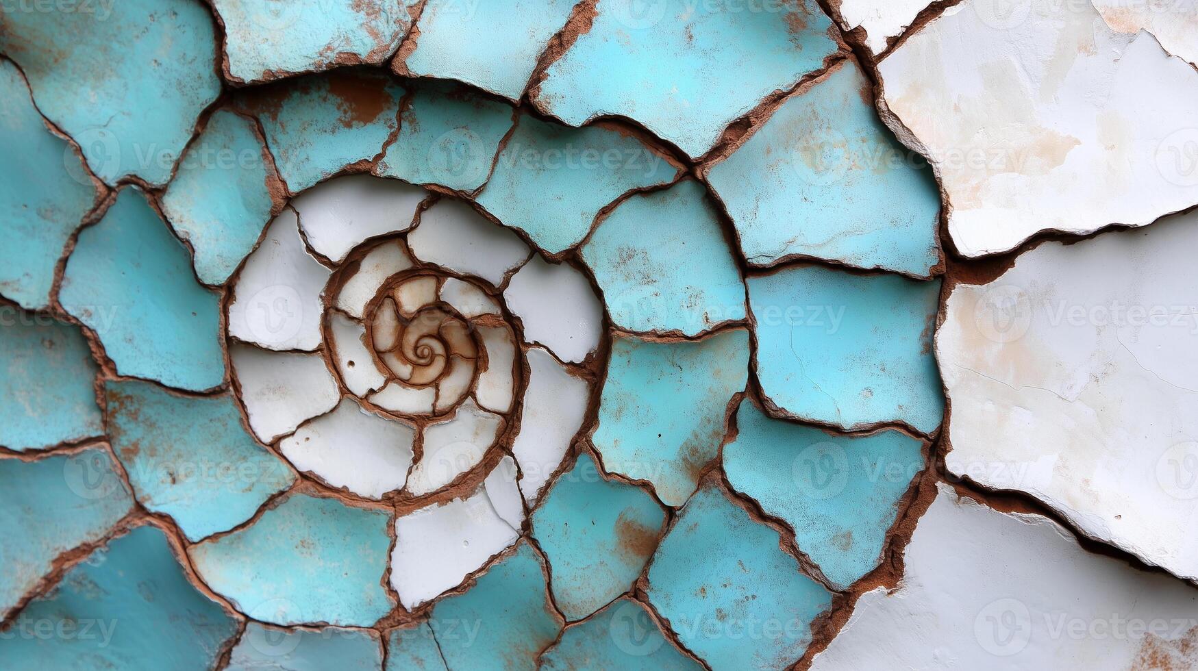 stunning spiral design featuring turquoise and white colors, resembling nautilus shell. intricate patterns and textures evoke sense of calm and creativity photo