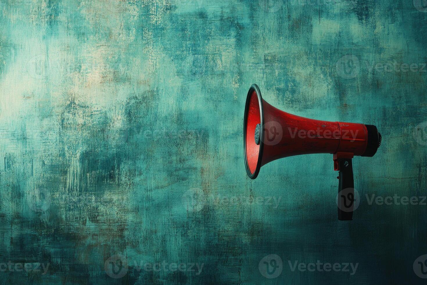 Red Megaphone Against a Teal Textured Background photo