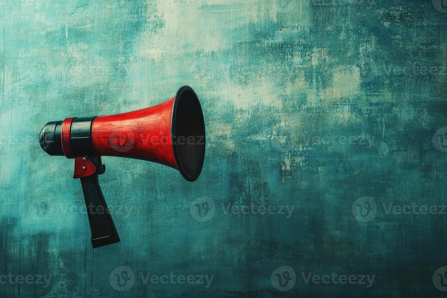 Red and Black Megaphone Against a Teal Wall photo