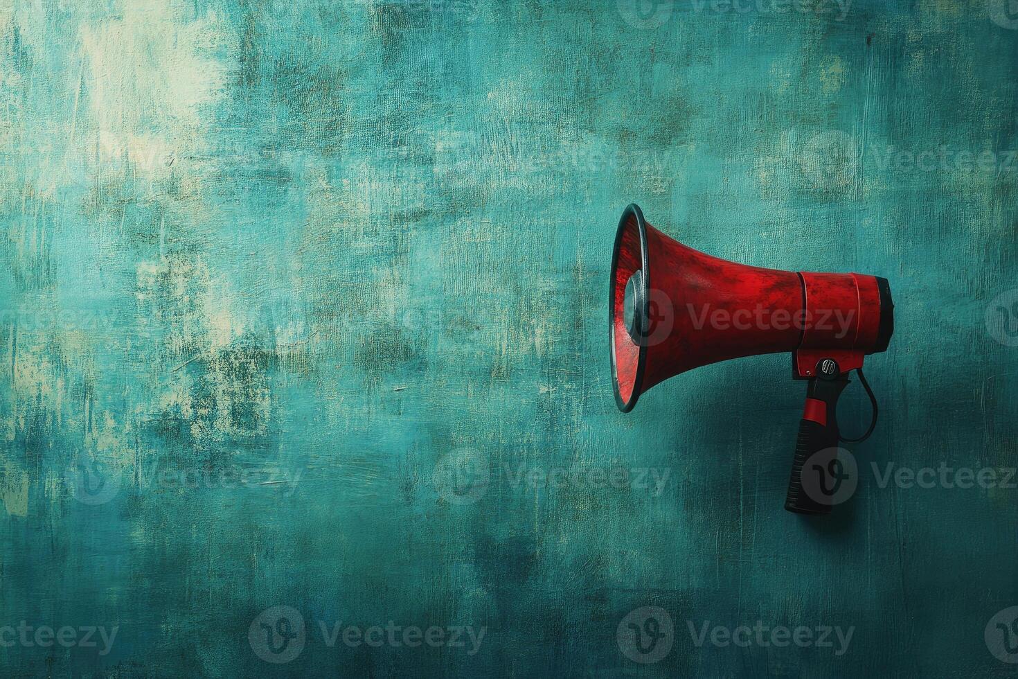 Red Megaphone on a Teal Textured Background photo