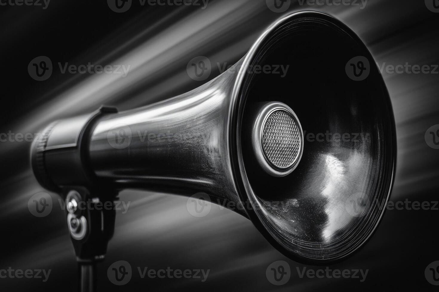 A Black Megaphone with a Detailed Design and a Black Background photo