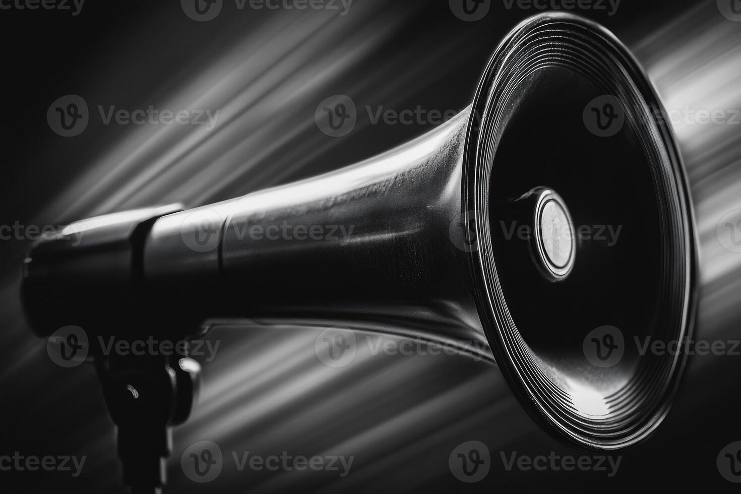 Black and White Photograph of a Megaphone with Blurred Background photo
